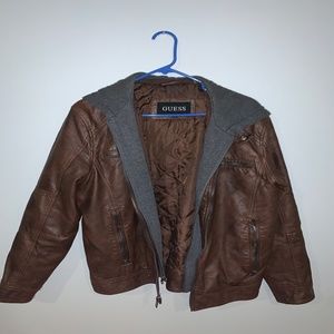 GUESS Leather Bomber w/ Removable Hood Sz L